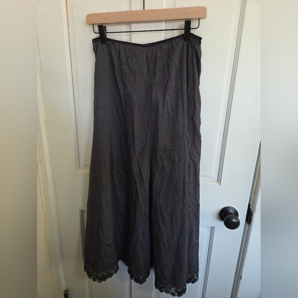 Charcoal Midi Skirt with Black Lace Hem